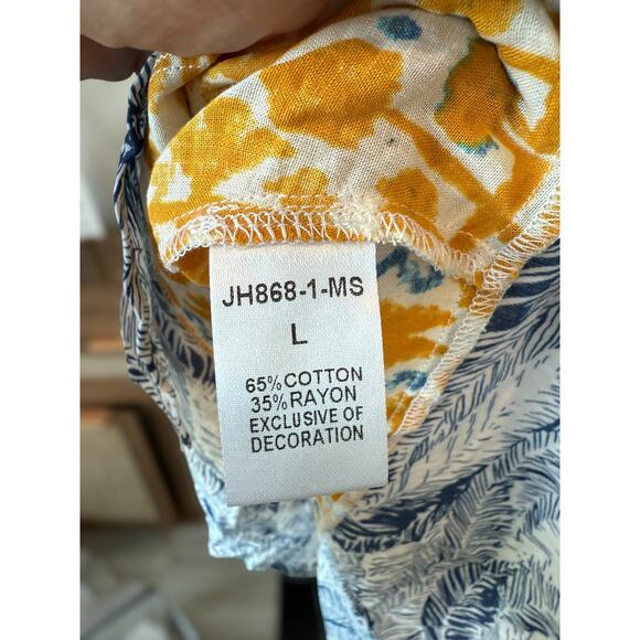 NWT THML Tasseled Front Handkerchief Hem Tank Top Yellow Blue Womens Size Large - Picture 9 of 9